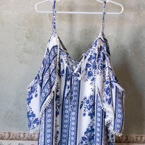 Blue and White Off the Shoulder Dress